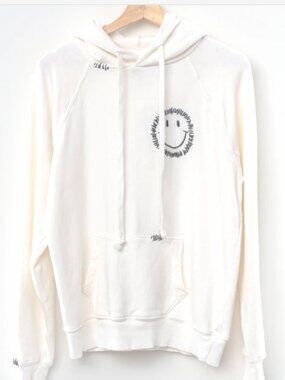I Stole My Boyfriend's Shirt White "Happy Hoodie" Smiley Face - Size M